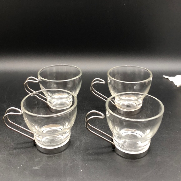 Bormioli Rocco Italy Espresso Glass Coffee Cups 3.5oz Steel Handles Set of 4 - Picture 5 of 5